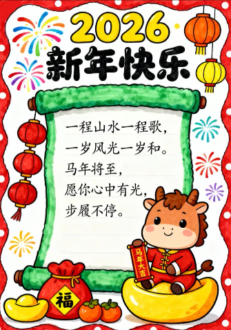 新年马年贺卡(竖版)2手抄报-高清可直接打印无水印版本-教学网