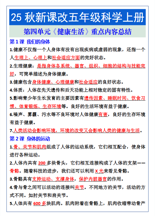 【2025秋新版】五年级科学上册第四单元重点内容总结-教学网