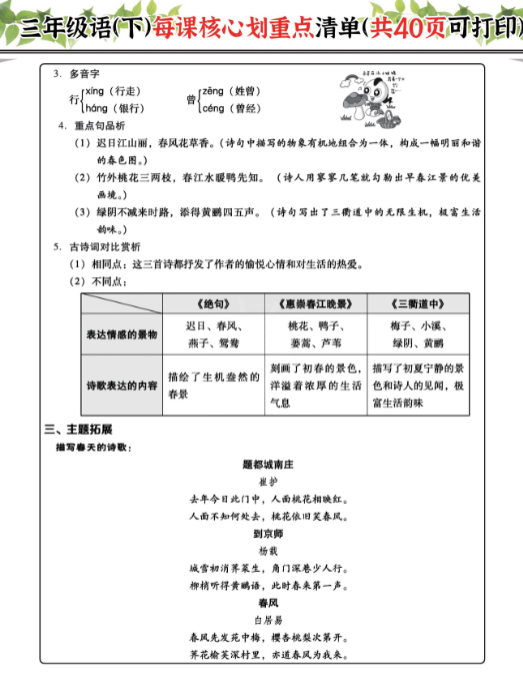 《2025春新课改三下每课核心划重点清单》共40页囊括所有的考点-教学网