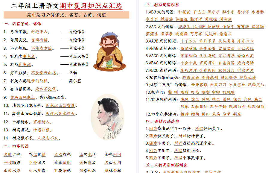 【11页高清完整版】二年级上册语文期中复习知识点汇总-免费学习资料下载 - 开学吧