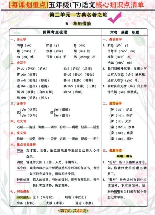 《2025春新课改五下每课核心划重点清单》共42页囊括所有的考点-教学网