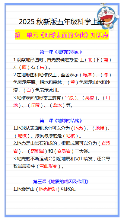【2025秋新版】五年级科学上册第二单元重点知识，背诵掌握！-教学网