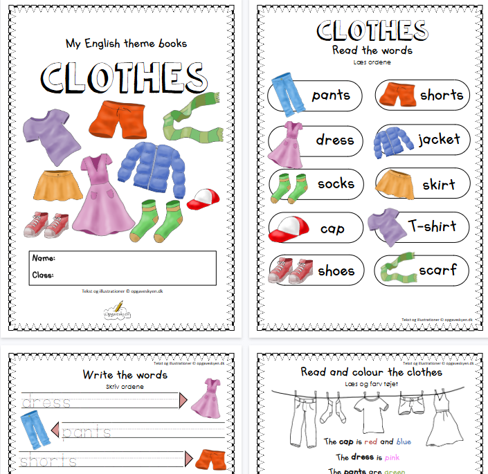 【8页高清彩色版】clothes【完整可直接打印】认知主题词汇练习纸-教学网