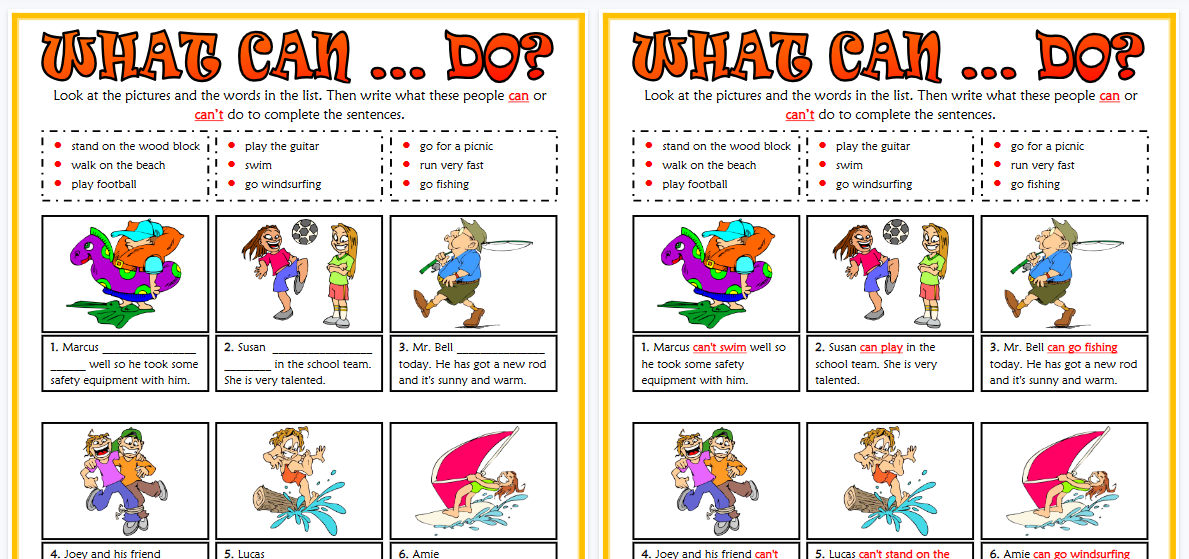 【2页高清彩色版】what can people do esl exercise worksheet for kids【完整可直接打印】语法作业纸63套-教学网