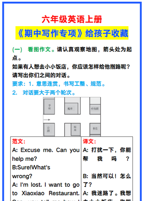 六年级英语上册《期中写作专项》，给孩子收藏参考！-教学网