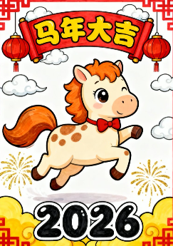 新年马年贺卡(竖版)1手抄报-高清可直接打印无水印版本-教学网