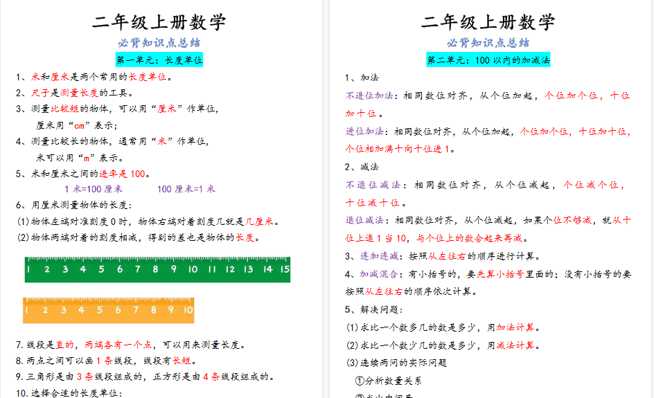 【8页高清完整版】二上数学必背汇总-免费学习资料下载 - 开学吧