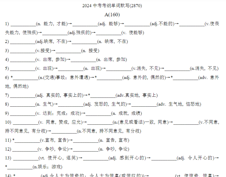 71页！2024年中考英语考纲词汇及短语基础过关-教学网