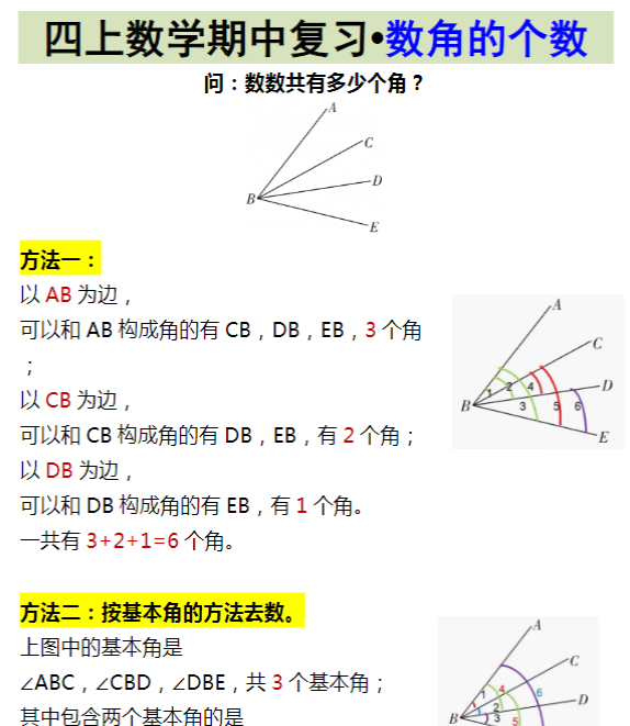 四上数学期中复习•数角的个数-教学网