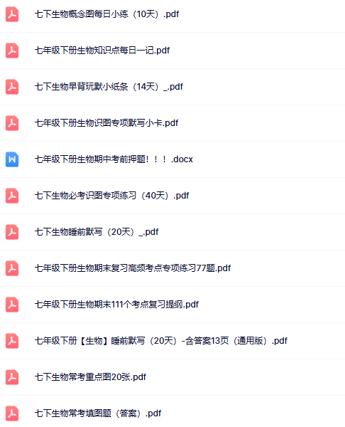 【24版初中七下生物精品小纸条】【高清无水印版本】-教学网