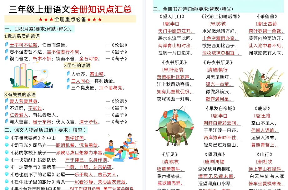 新三上语文全册知识点期末汇总(9页)-免费学习资料下载 - 开学吧