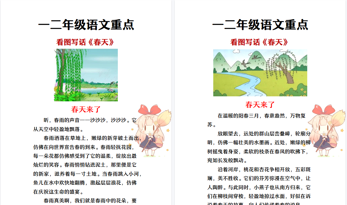 2026春新版一二年级看图写话 _ 关于春天的优秀范文-免费学习资料下载 - 开学吧