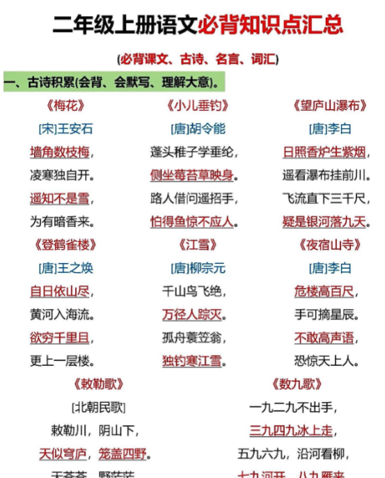 二年级上册语文必背知识点汇总-教学网