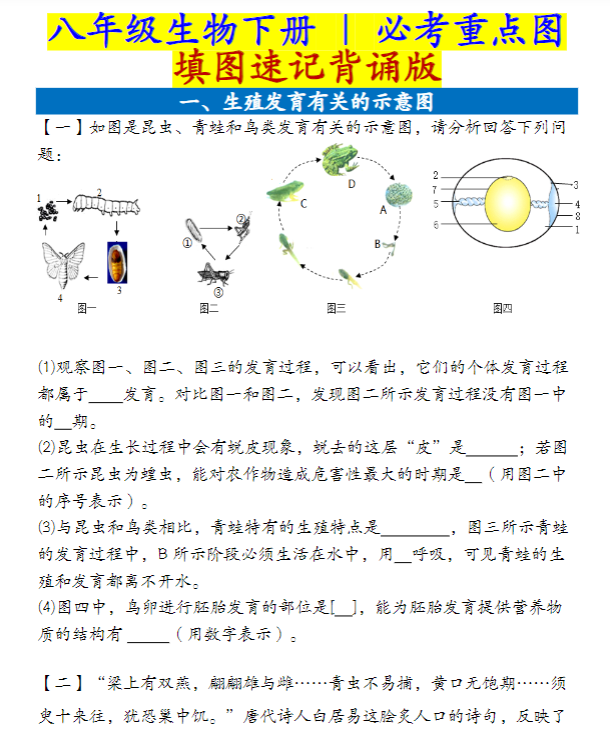 八年级生物下册必考重点图填图速记背诵版-教学网