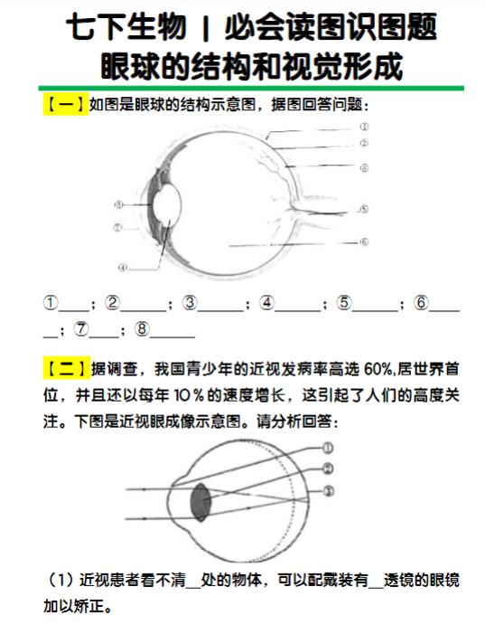 七下生物必会读图识图题:眼球的结构和视觉形成练习题-教学网