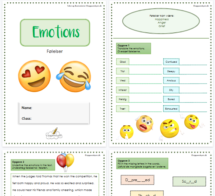 【6页高清彩色版】emotions【完整可直接打印】认知主题词汇练习纸-教学网