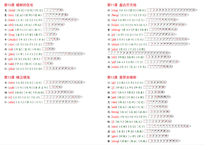 《2025春新课改四年级上册生字笔画笔顺组词课课贴》-教学网