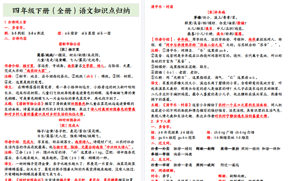 【2026春39页完整版】【全册知识点归纳】四下语文-免费学习资料下载 - 开学吧
