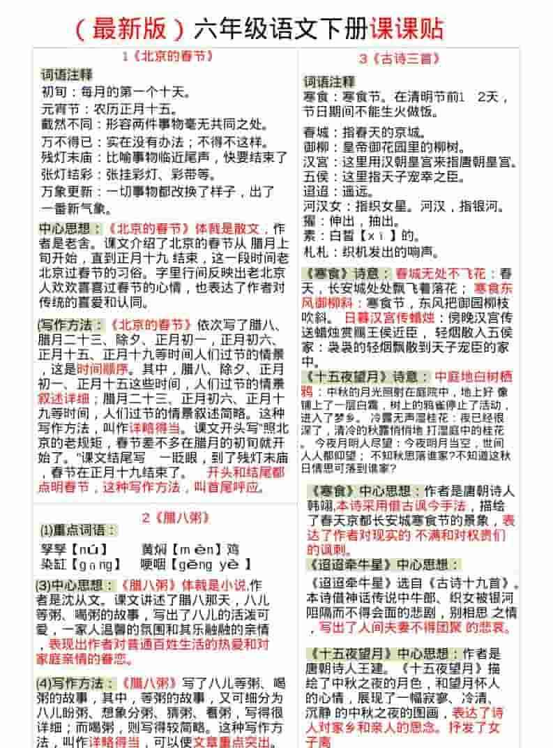 六年级下语文全册最新课课贴-教学网