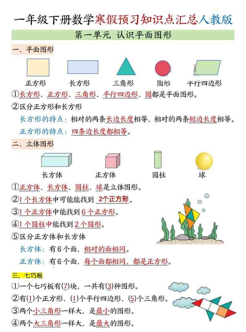 26春一下人教数学寒假预习全册知识点汇总-教学网