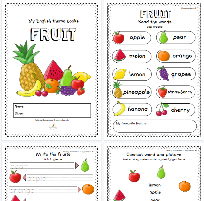 【8页高清彩色版】fruit【完整可直接打印】认知主题词汇练习纸-教学网