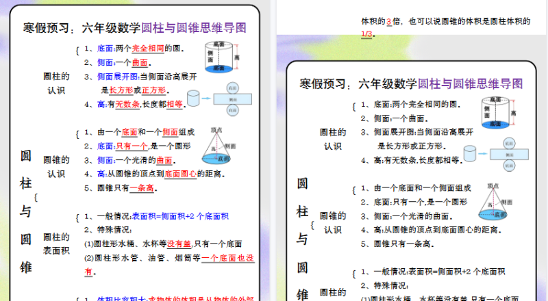 【2026寒假3页】寒假预习：六年级数学圆柱与圆锥思维导图-免费学习资料下载 - 开学吧