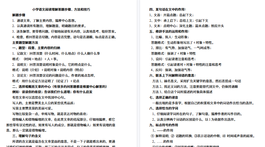 【6页高清完整版】小学语文阅读理解答题步骤-免费学习资料下载 - 开学吧