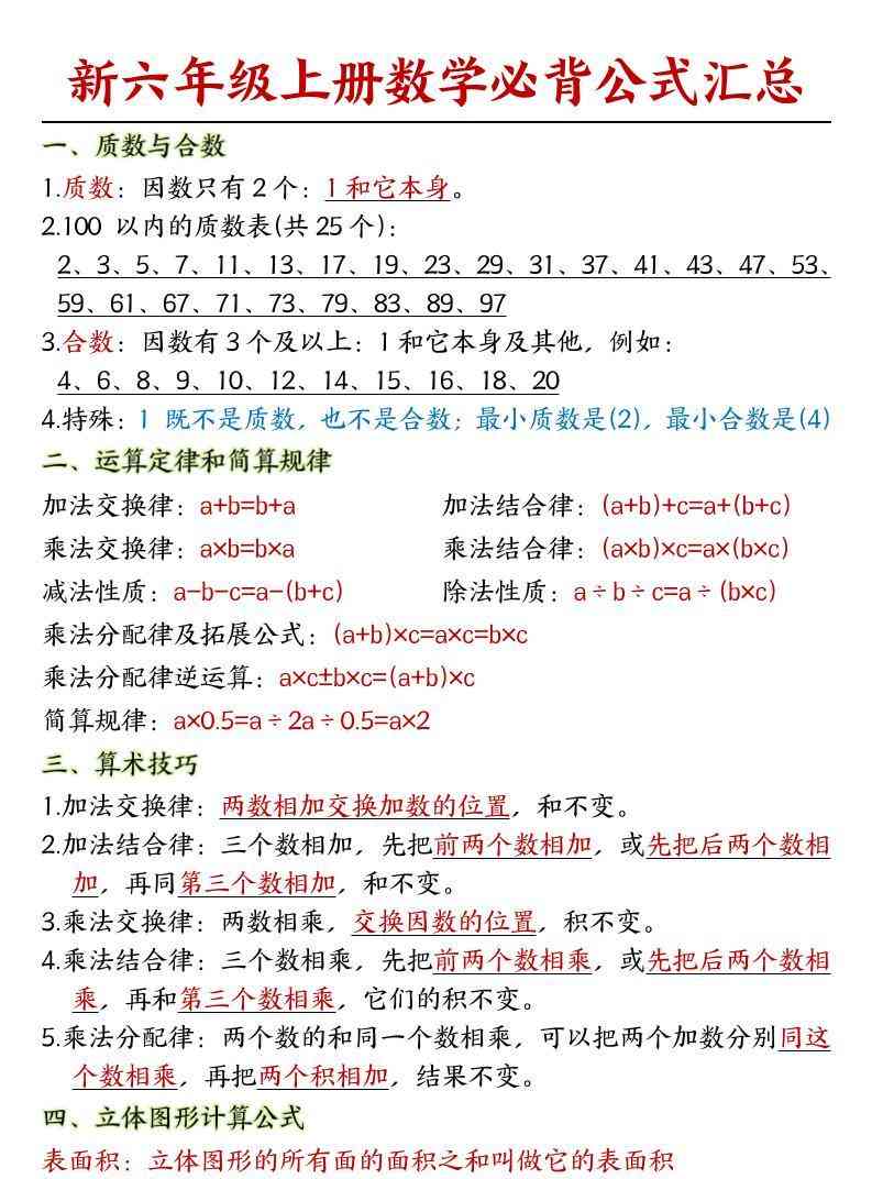 人教版六上数学必背公式汇总-教学网