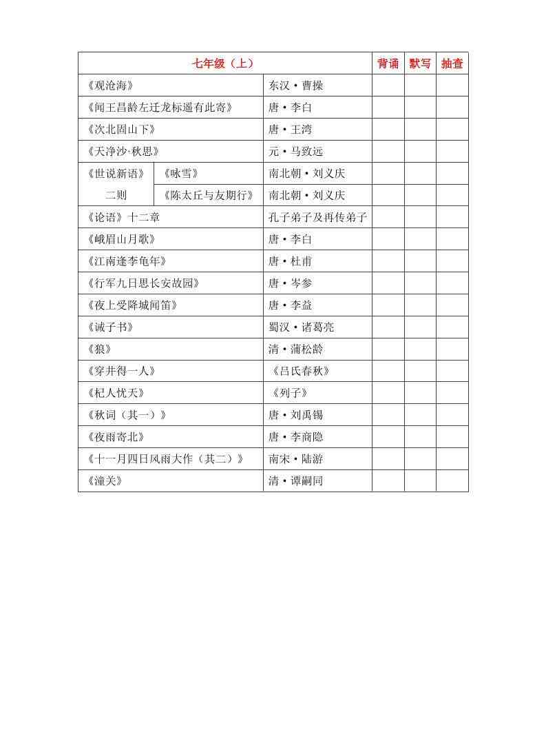 八年级上语文7-9年级必背古诗文（汇总）-教学网