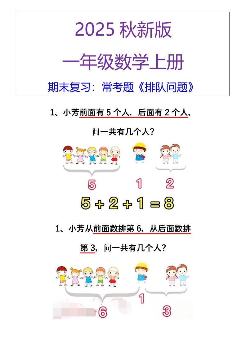 【2025秋新版】一年级数学上册期末复习:常考题《排队问题》-教学网