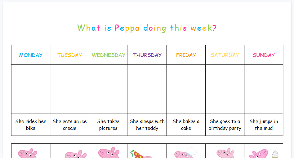 【2页高清彩色版】what-is-peppa-doing【完整可直接打印】小猪佩奇语法练习纸-教学网