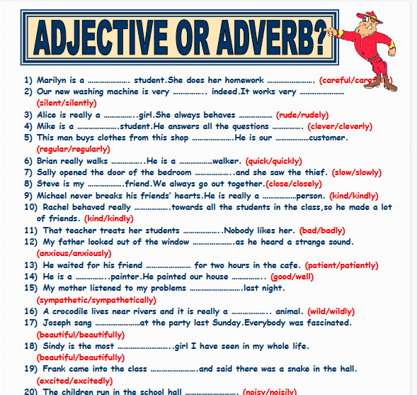 【2页高清彩色版】adjective or adverb worksheet【完整可直接打印】语法作业纸63套-教学网