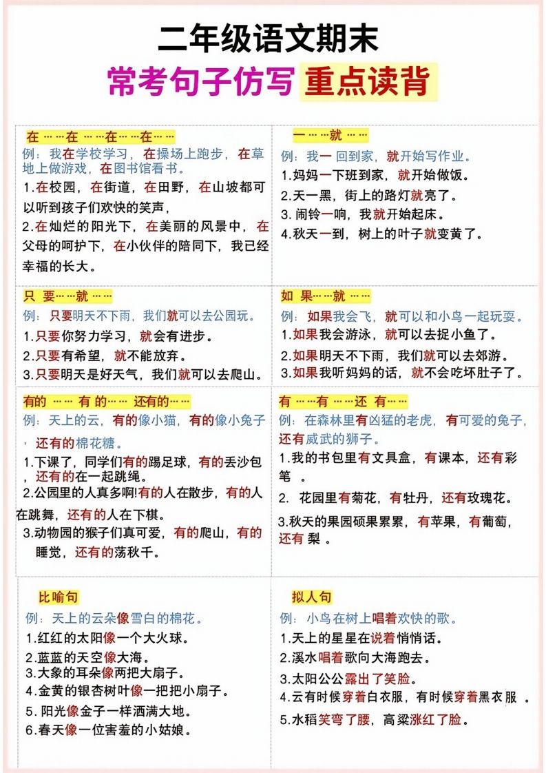 二年级上册语文期末句子仿写-教学网