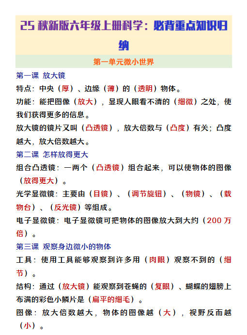 【2025秋新版】六年级上册科学必背重点知识整理-教学网