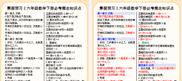 【2026寒假3页】六年级数学下册必考概念知识点寒假预习-免费学习资料下载 - 开学吧
