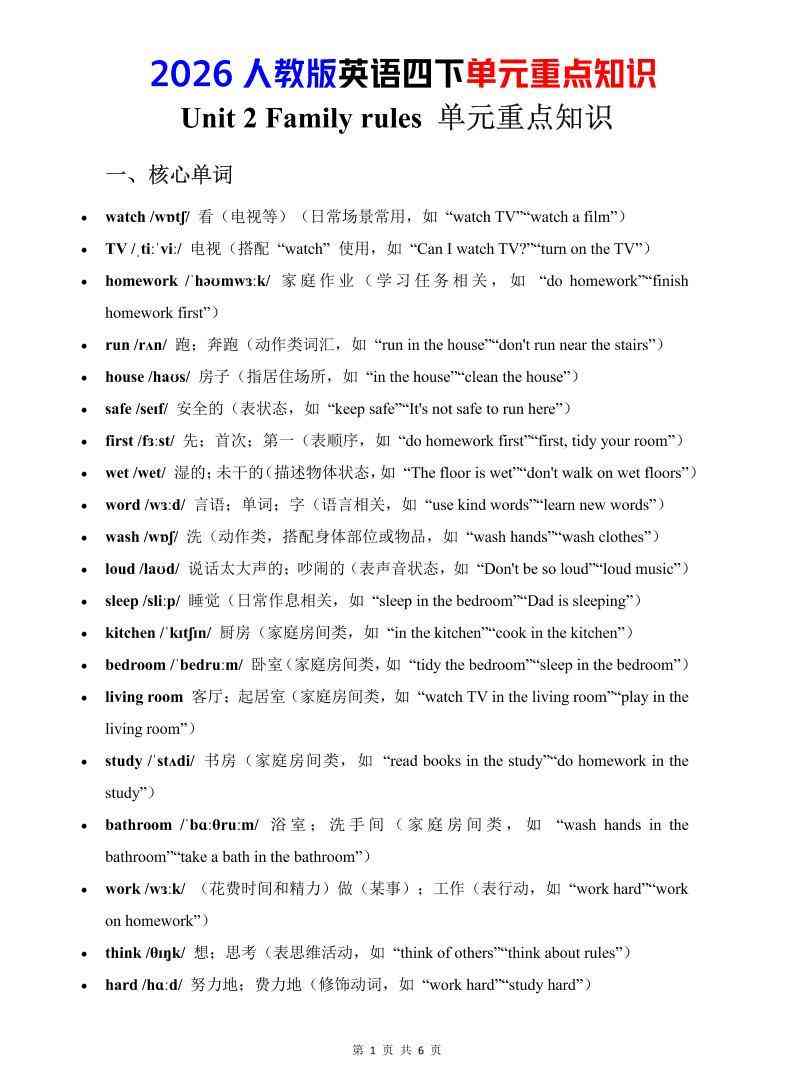 四年级下英语Unit2重点知识汇总人教版PEP-教学网