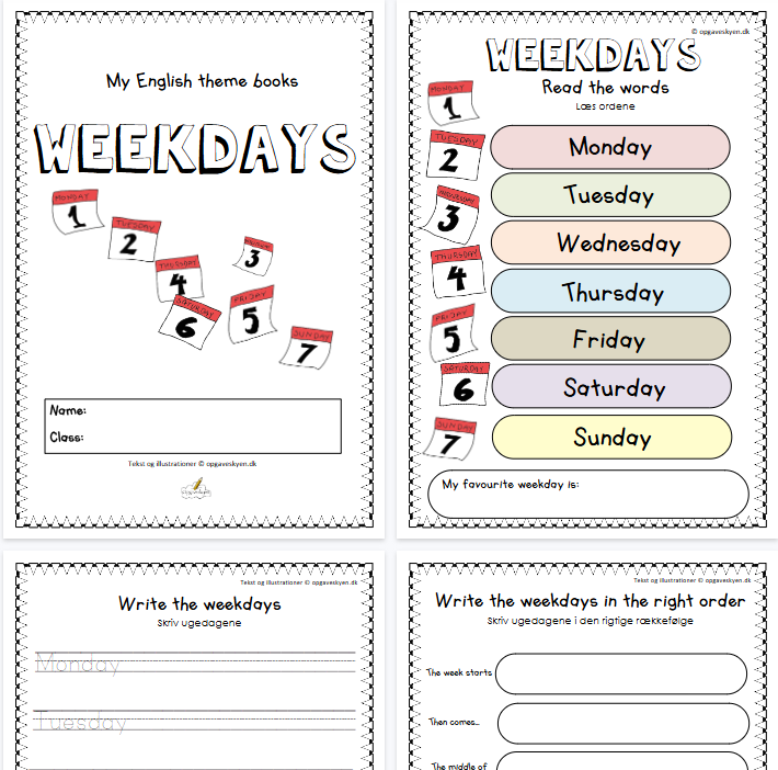 【8页高清彩色版】weekdays【完整可直接打印】认知主题词汇练习纸-教学网