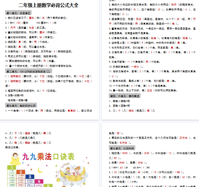 【5页完整版】【2年级上册】数学必背公式大全【期末高清版可直接打印】-教学网