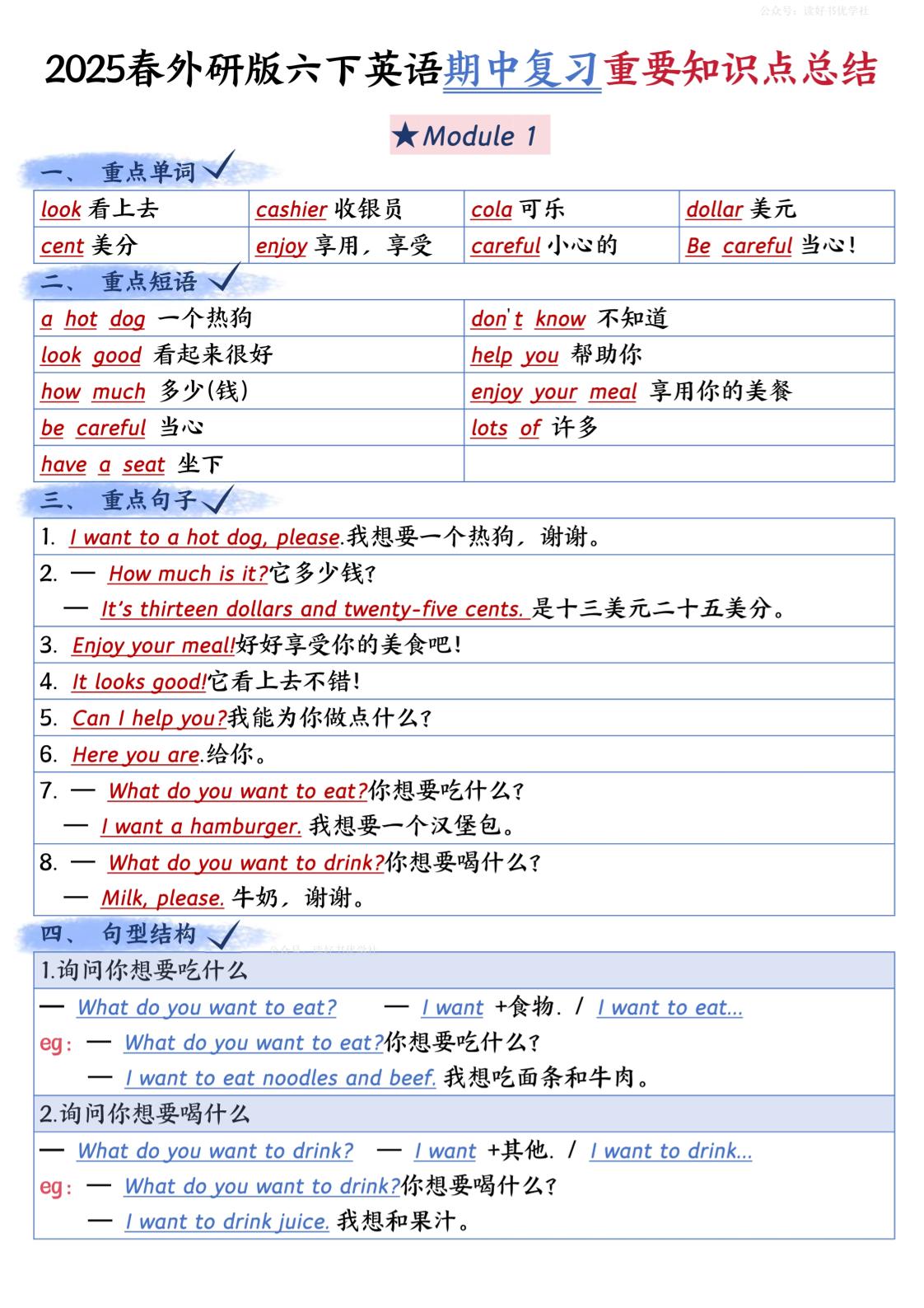 六下英语外研期中知识梳理-教学网