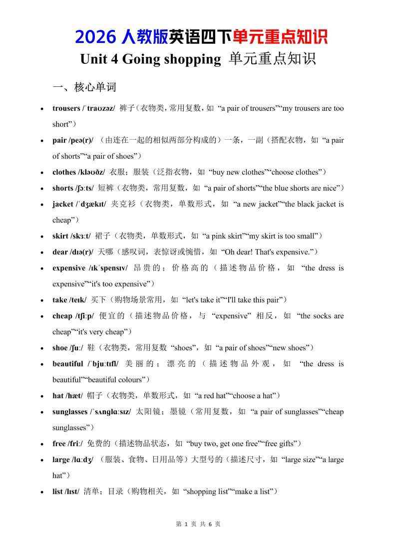 四年级下英语Unit4重点知识汇总人教版PEP-教学网