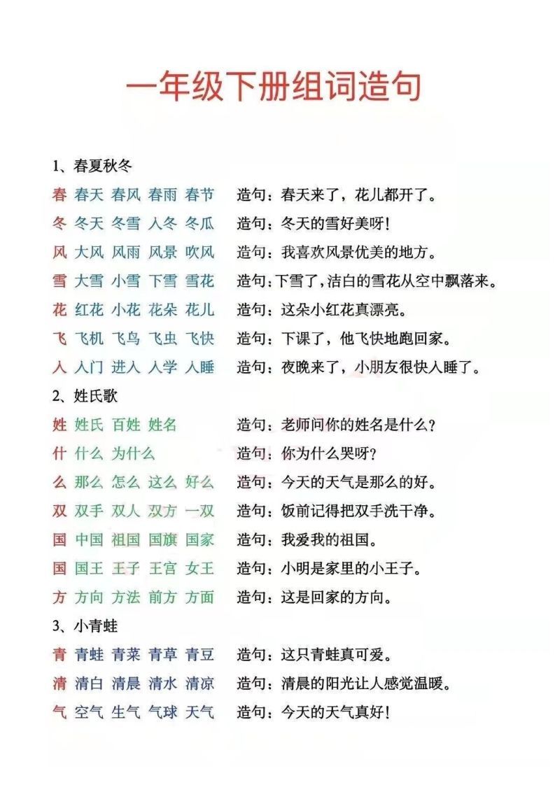 一年级下册生字组词造句阅读本_去水印-教学网