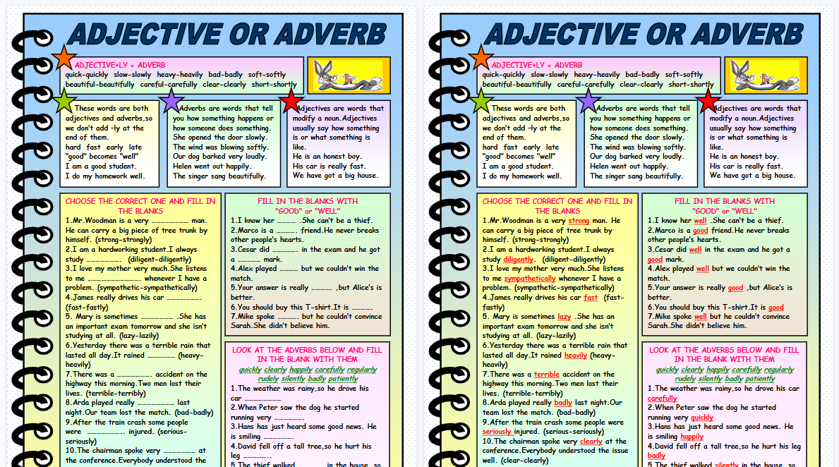 【2页高清彩色版】adjective or adverb worksheet with grammar explanation【完整可直接打印】语法作业纸63套-教学网
