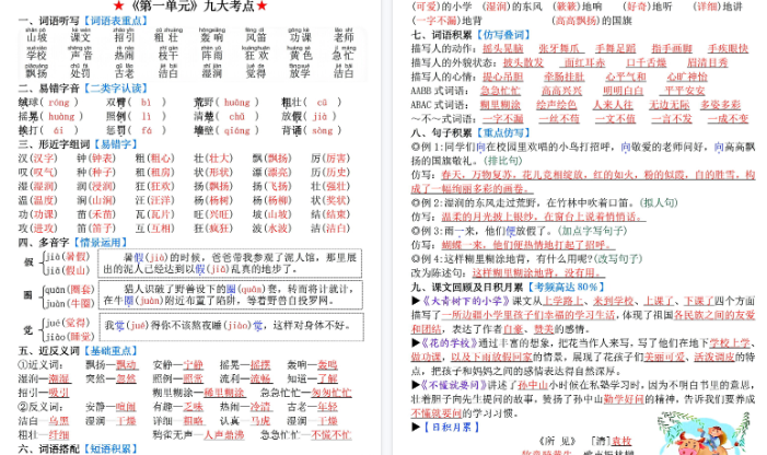 【高清17页整理】新三上语文1-8单元知识点归纳（精华版）九大考点-教学网