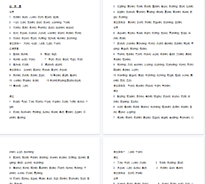 【4页完整版】生字表(注音) 【高清直接可打印】-教学网