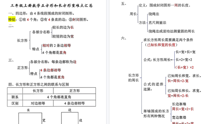 【18页高清完整版】三年级数学上册长方形和正方形重难点专项练习-免费学习资料下载 - 开学吧