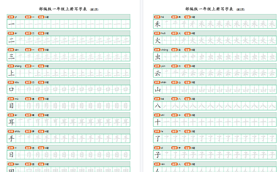 【10页完整版】课后写字表【高清直接可打印】-教学网