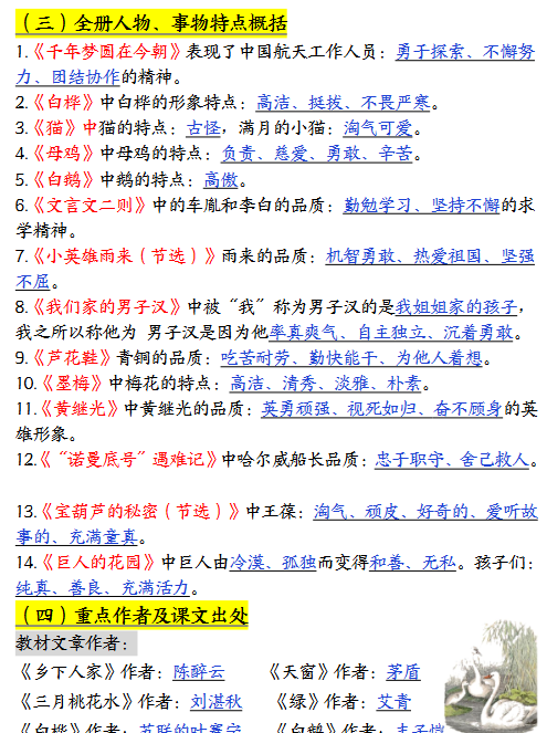 【2026寒假27页】四下语文寒假预习全册必背知识汇总2026春-教学网