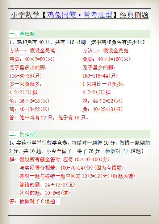158份！鸡兔同笼最新整理持续更新版-高清完整-教学网