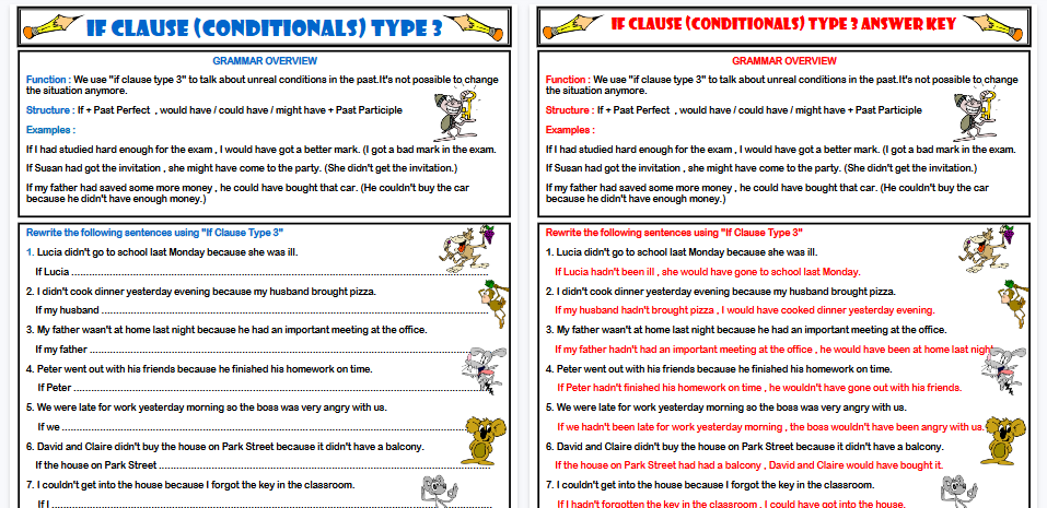 【2页高清彩色版】conditionals if clause type 3 worksheet【完整可直接打印】语法作业纸63套-教学网