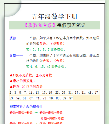 【2026寒假】五年级数学下册【质数和合数】寒假预习笔记-免费学习资料下载 - 开学吧